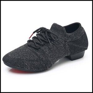 Lace-Up Split-Sole Dance Shoes Flexible Knit Upper Suede Sole Beginner Practice
